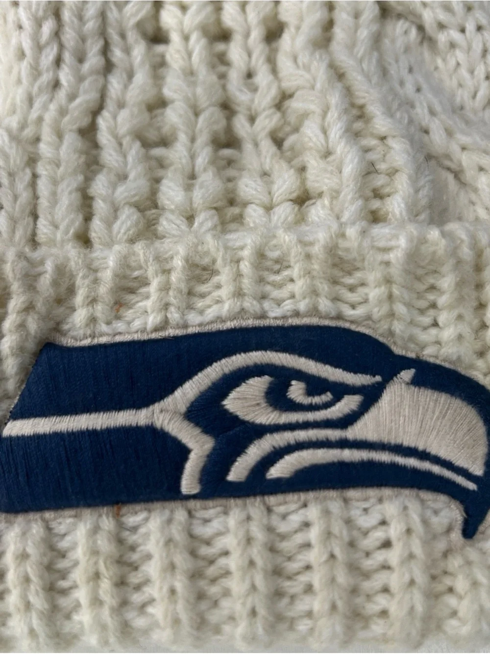 '47 Seattle Seahawks Cream Pom Cable Knit Beanie Women’s OS